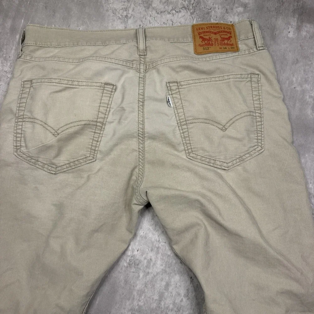 Levi's 512 Slim Taper Pants Mens 34x30 Tan Khaki Corduroy Stretch Chinos
